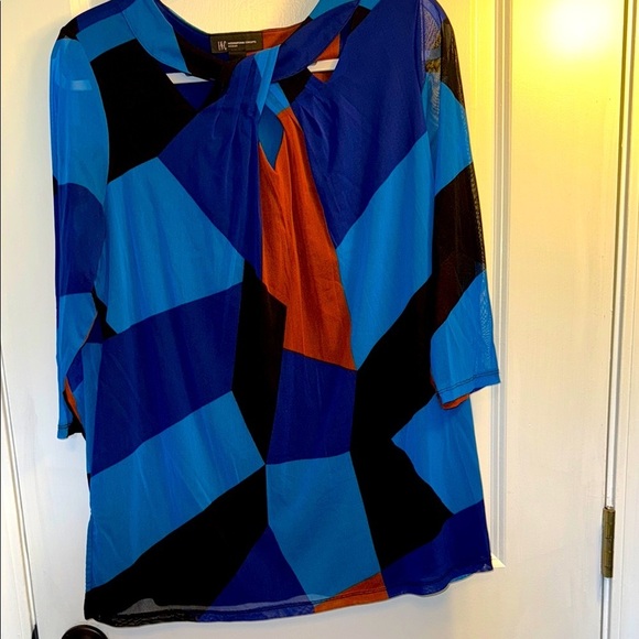 INC International Concepts Tops - INC International Concepts Blue and Orange Blouse
